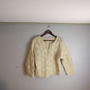 Mohair Cardigan, exposed button Pointelle Chunky Soft Knit, Sezane-Joia-style